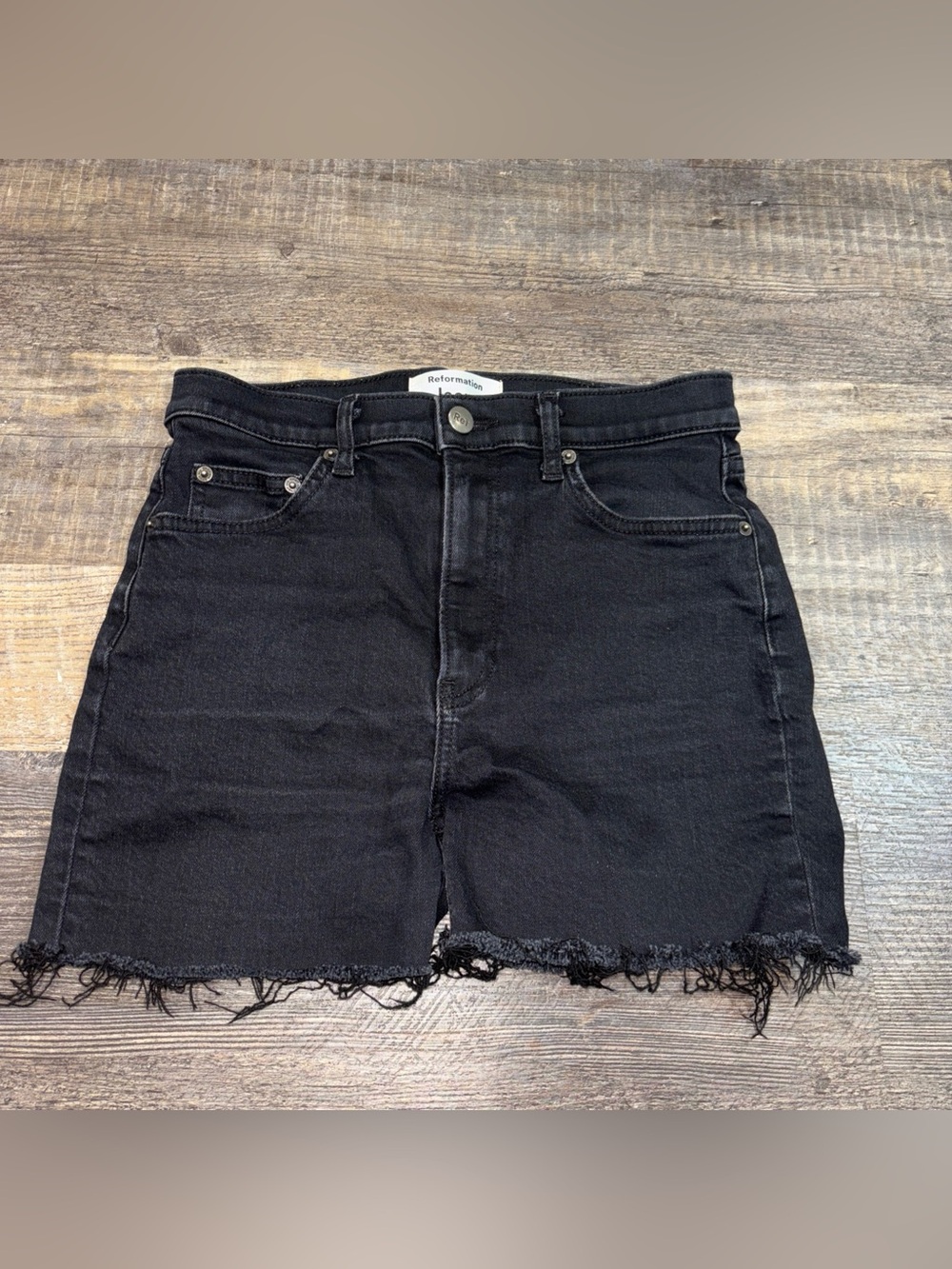 Reformation High-Rise Black Denim Cutoff Shorts size 27